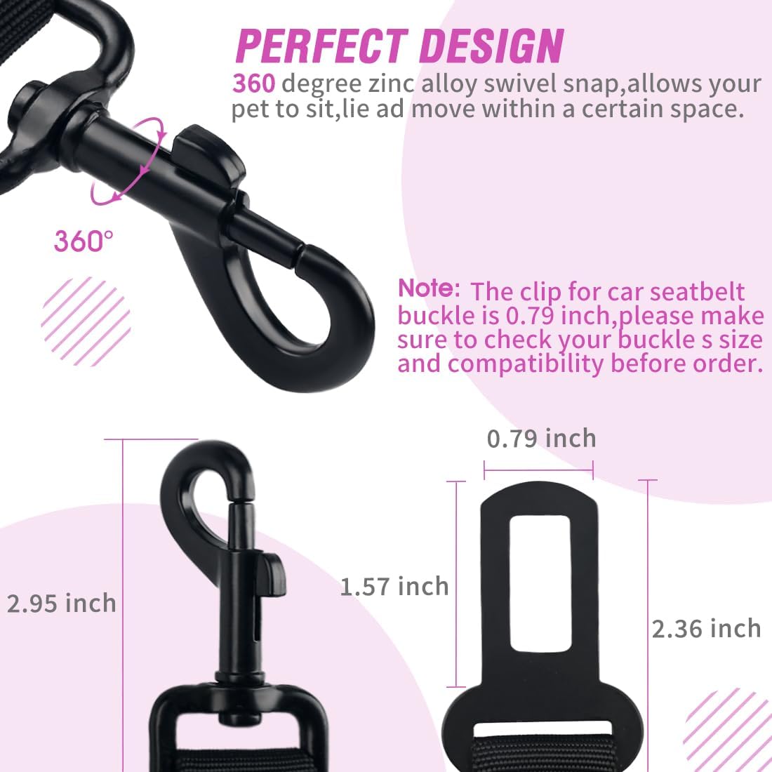 COOYOO Dog Seat Belt, Durability Retractable Dog Car Harness Adjustable Dog Seat Belt for Vehicle Nylon Pet Safety Seat Belts Heavy Duty & Elastic