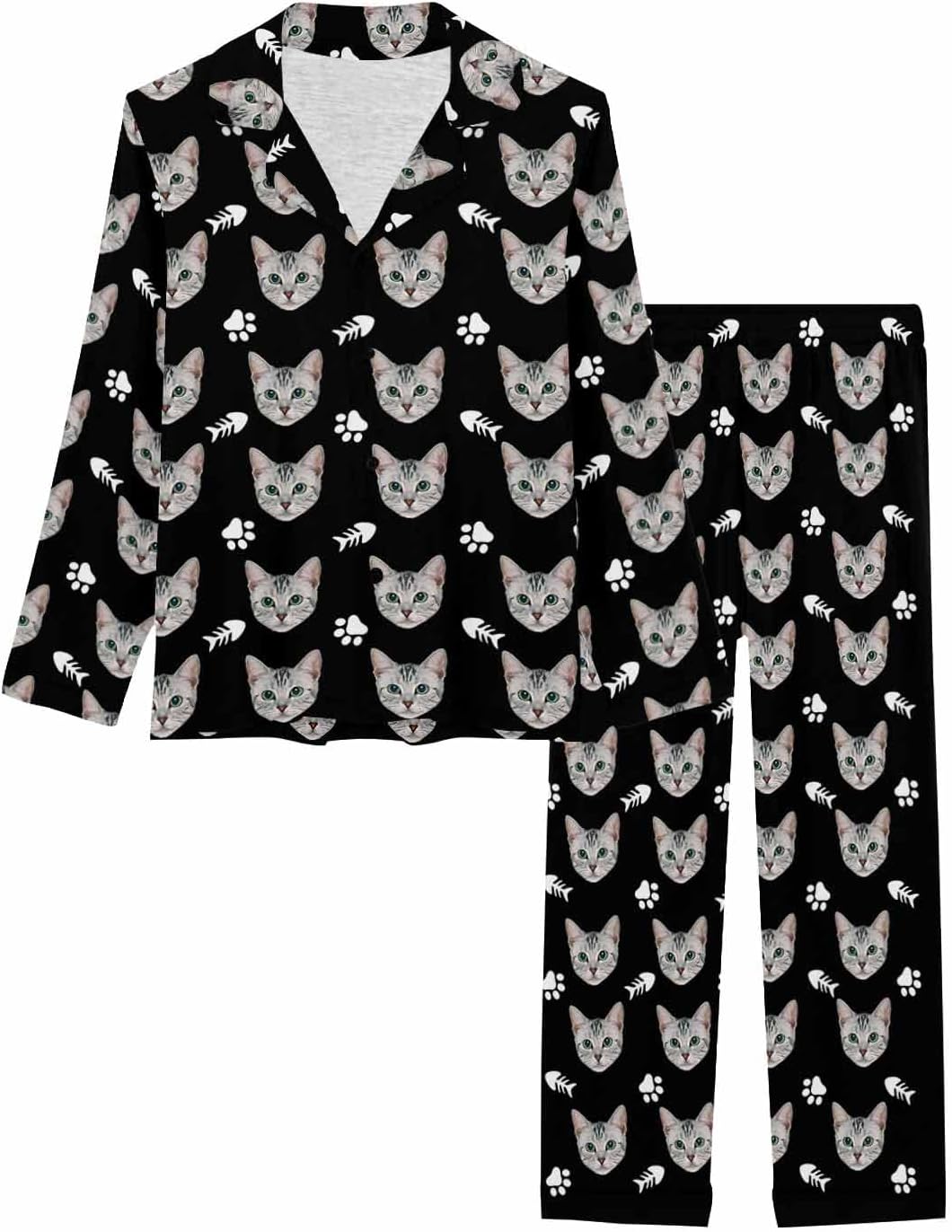 MyPupSocks Custom Face Pajamas for Women Set, Personalized Photo Long Sleepwear XS-XXL