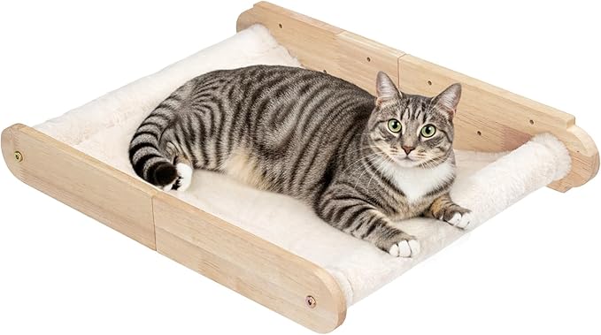 HOOBRO Wood Cat Wall Shelf, Cat Hammock and Wall-Mounted Bed Furniture with Soft Fabric, 18.9" L x 13.8" W, Easy to Install, Holds up to 40 lb, for Lounging, Playing, Sleeping, Natural NL03CS03N1