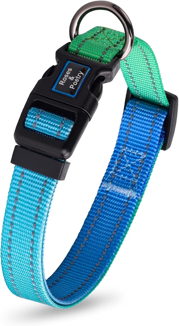 Roses&Poetry Collars for Dogs, Adjustable Reflective Durable Pet Collars for Small Medium Large Dogs (Bluegreen-XS)