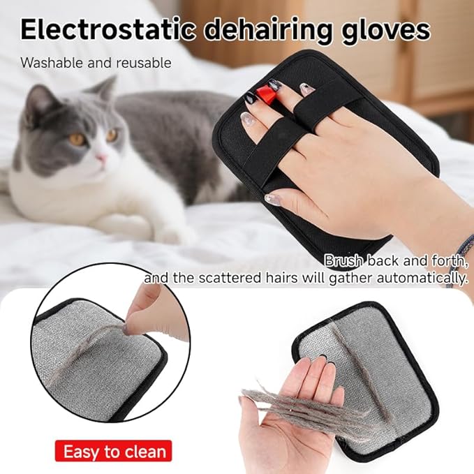 Pet Hair Remover, Electrostatic Pet Hair Removal Gloves-2-piece Set, Reusable Cat & Dog Hair Remover for Couch, Furniture, Carpet, Curtain, Upgraded Animal Fur Removal Tool