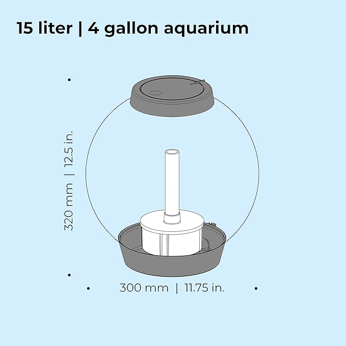 biOrb Classic 15 Acrylic 4-Gallon Aquarium with White LED Lights Modern Compact Tank for Tabletop or Desktop Display, Silver-Trimmed Tank