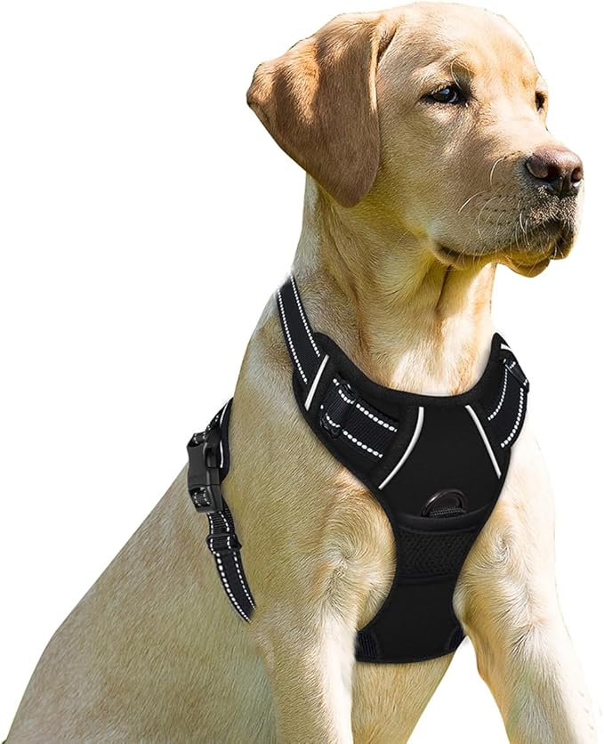 BARKBAY No Pull Dog Harness Front Clip Heavy Duty Reflective Easy Control Handle for Large Dog Walking(Black,XS)