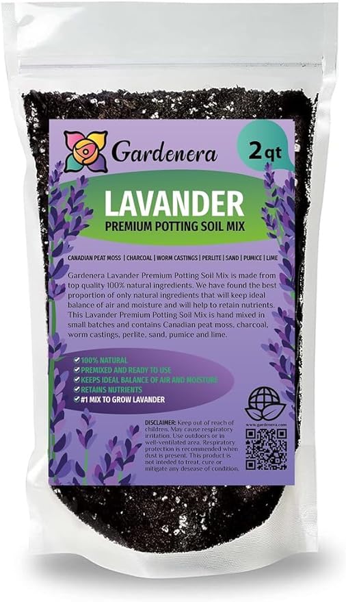 Organic Lavender Soil Mix by Gardenera - Provide The Best Growing Medium for Your Plants - 2 QUARTS