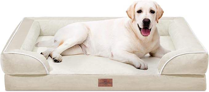 Comfort Expression Orthopedic Dog Bed for Extra Large Dogs 45x35 Inch, Waterproof Supportive Egg Crate Foam XL Pet Bed with Removable Bolsters, Dog Couch with Washable Cover & Non-Slip Bottom, Beige
