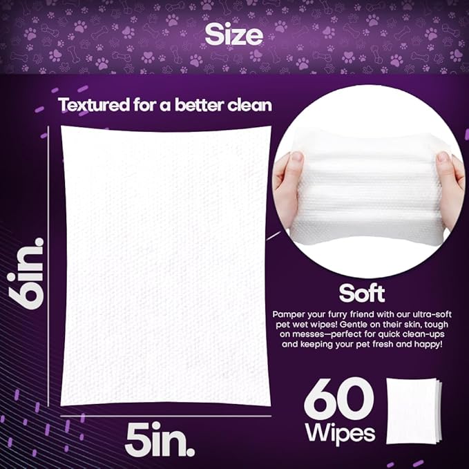 Wrinkle Wipes for Dogs | 3X Larger Dog Face Wipes for French Bulldog and Pug - Cleanse Skin Folds, Tear Stains, Tail Pockets | Anti-Itch, Soothing, & Hypoallergenic with Coconut Oil | 50 Count