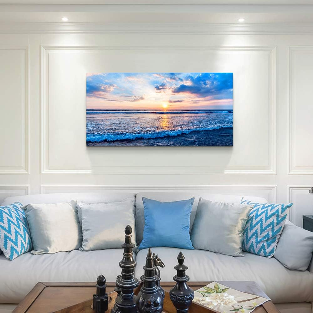 Lapremoly Canvas Wall Art For Living Room Large Wall Decor For Office Bedroom Wall Decorations Blue Ocean Wall Painting Blue Sea Waves Landscape Poster Canvas Print Artwork Ready To Hang Home Decor