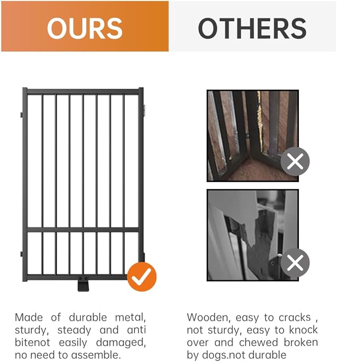 Full Metal Freestanding Dog Gate with Door, 24'' Height Foldable Pet Dog Fence for Indoor & Outdoor, 2 Panels Extra Wide Free Standing SmallDog Gates for Doorways,House,Stairs,Porch,Deck,Yard