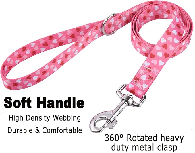 Dog Collar and Leash Set - Adjustable Heart Dog Collar - Love Theme - Perfect for Small Medium Large Dogs(Pink Heart Set,L)