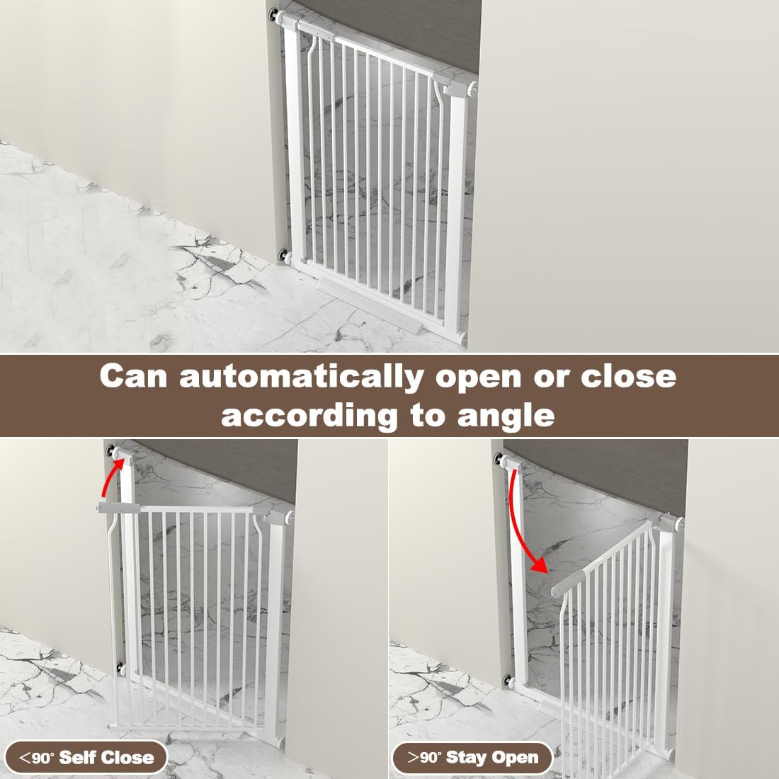 41" Extra Tall Cat Gate for Doorway, 29.6-32.5''W Metal Pet Baby Safe Gate, Extra Wide Pressure Mounted Baby Gate, No Drilling Cat Fence Indoor, Tall Dog Gate, White