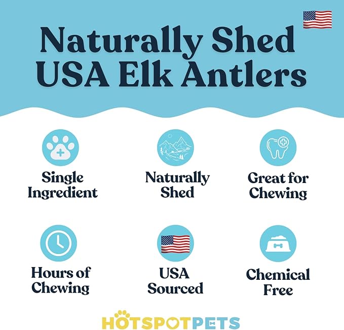 hotspot pets Premium Split Elk Antlers for Dogs - 7+ Inch Large Dog Antler Chews (4 Pack) Made in USA, Naturally Shed Antler Bone for Large Breed Aggressive Chewers - Promotes Dental Hygiene