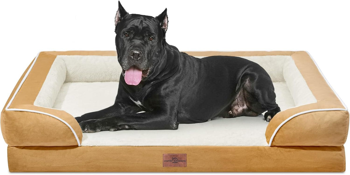 Comfort Expression XXL Orthopedic Dog Bed, Waterproof Dog Beds for Extra Large Dogs, Washable Pet Sofa Couch with Removable Cover & Non-Slip Bottom(XX-Large,Khaki)