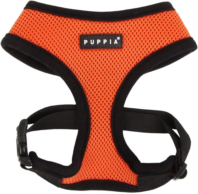 Puppia Soft Dog Harness No Choke Over-The-Head Triple Layered Breathable Mesh Adjustable Chest Belt and Quick-Release Buckle, Orange, XX-Large
