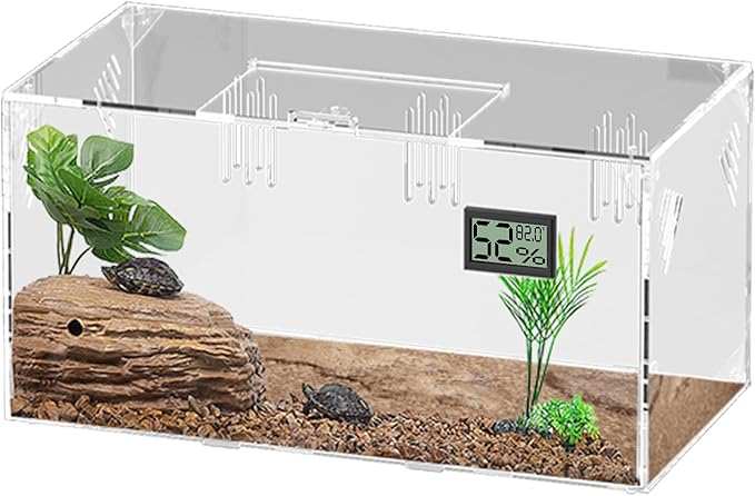 Acrylic Tarantula Enclosure, Reptile Terrarium Breeding Tank w/Temperature Hygrometer,Habitat Reptiles Feeding Box Isopod Terrarium Cage for Insect Lizard Home Office (Reptile-Tank-S(No Tray))