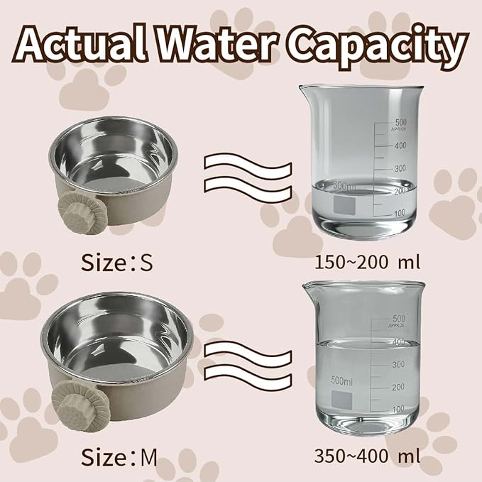 2Pcs Pets Lightweight Stainless Steel Bowl,Removable Stainless Steel Pet Hanging Food Water Feeder Bowl Cage Coop Cup for Puppy Medium Dog Cat Rabbit Ferret Bird Gunea Pigs (Gray, M)