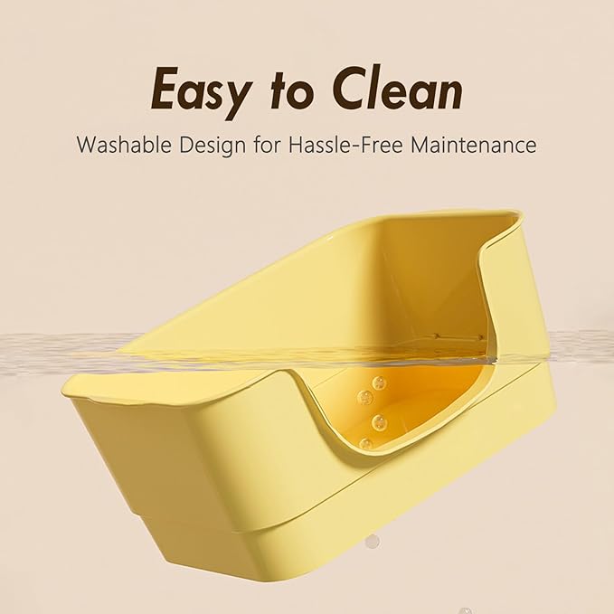 Extra Large Cat Litter Box with High Sides,23.23"×16.34"×8.46",Jumbo Kitty Litter Box with Low Entry,XL Cat Boxes for Indoor Cats,Easy to Clean,Anti-Splashing (Yellow)