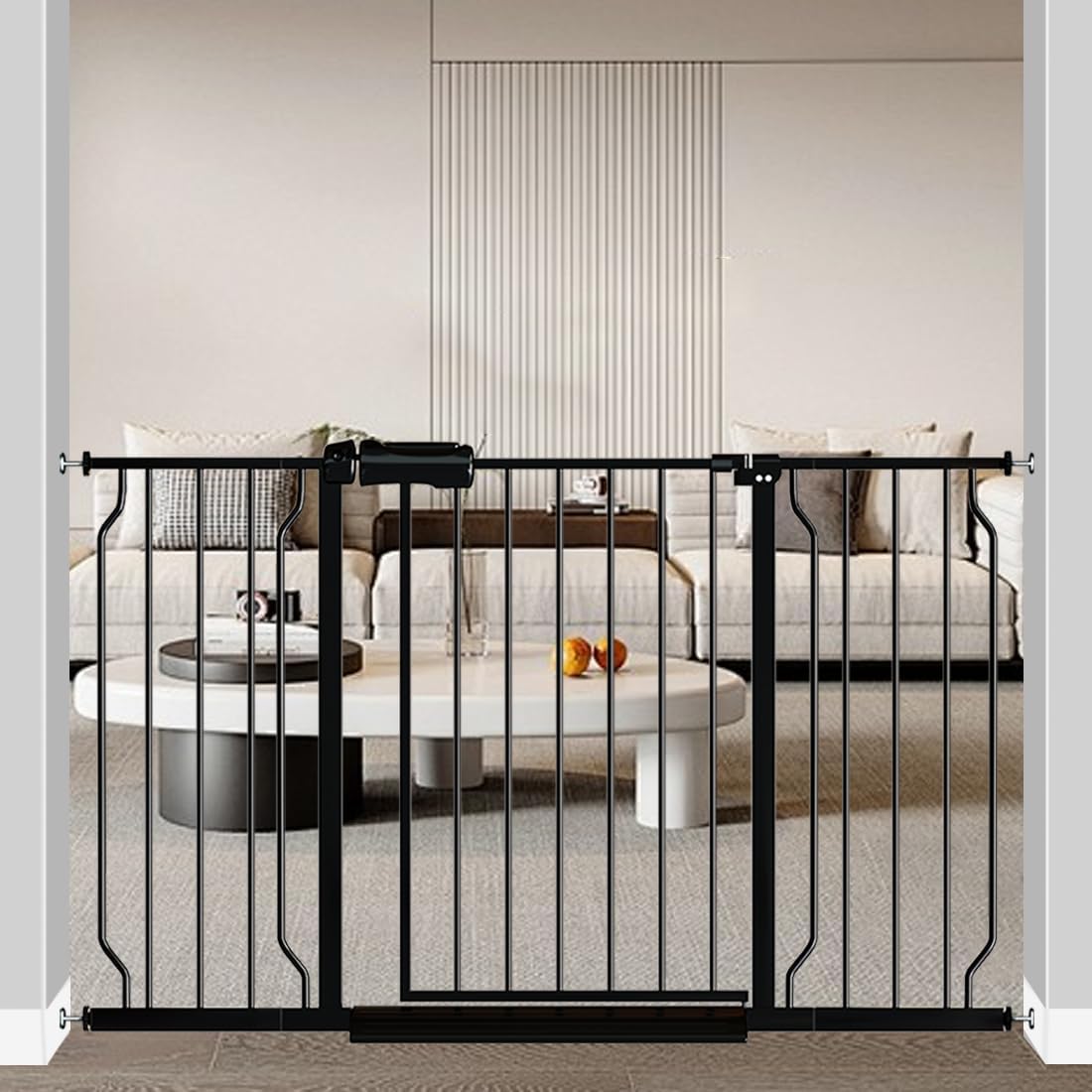 Fairy Baby Extra Wide Baby Gate 48-53 Inch Wide, Walk Through Pressure Mounted No Drill, Long and Large Tension Gate for Pet and Kids, Black