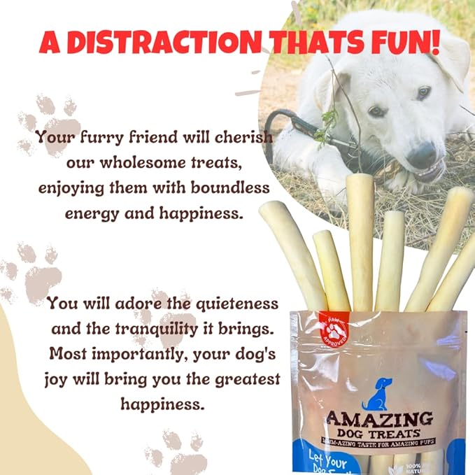 Amazing Dog Treats - 6 Inch Cow Tail Dog Chew- Thick - (10 Pcs/Pack) - Premium Quality - Sourced from Grass Fed Cattle - Long Lasting Dog Chew- Rawhide Alternative