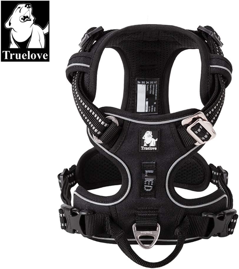 TRUE LOVE Dog Harness No Pull Nylon Reflective Pet Harness Adjustable Comfortable Control Step-in Brilliant Colors Truelove TLH56512 Black