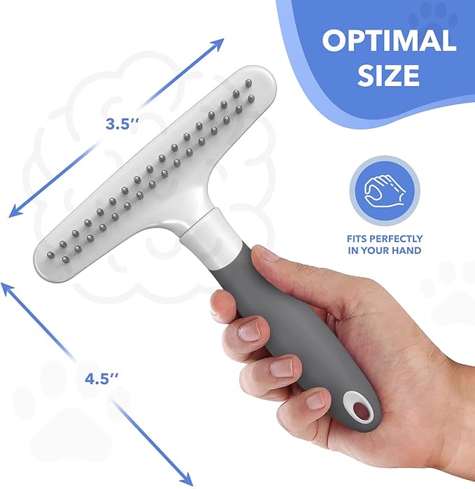 Dog rake deshedding dematting Brush Comb - Undercoat rake for Dogs, Cats, matted, Short,Long Hair Coats - Brush for Shedding, Double Row Stainless Steel pins - Reduce Shedding by 90% (White)