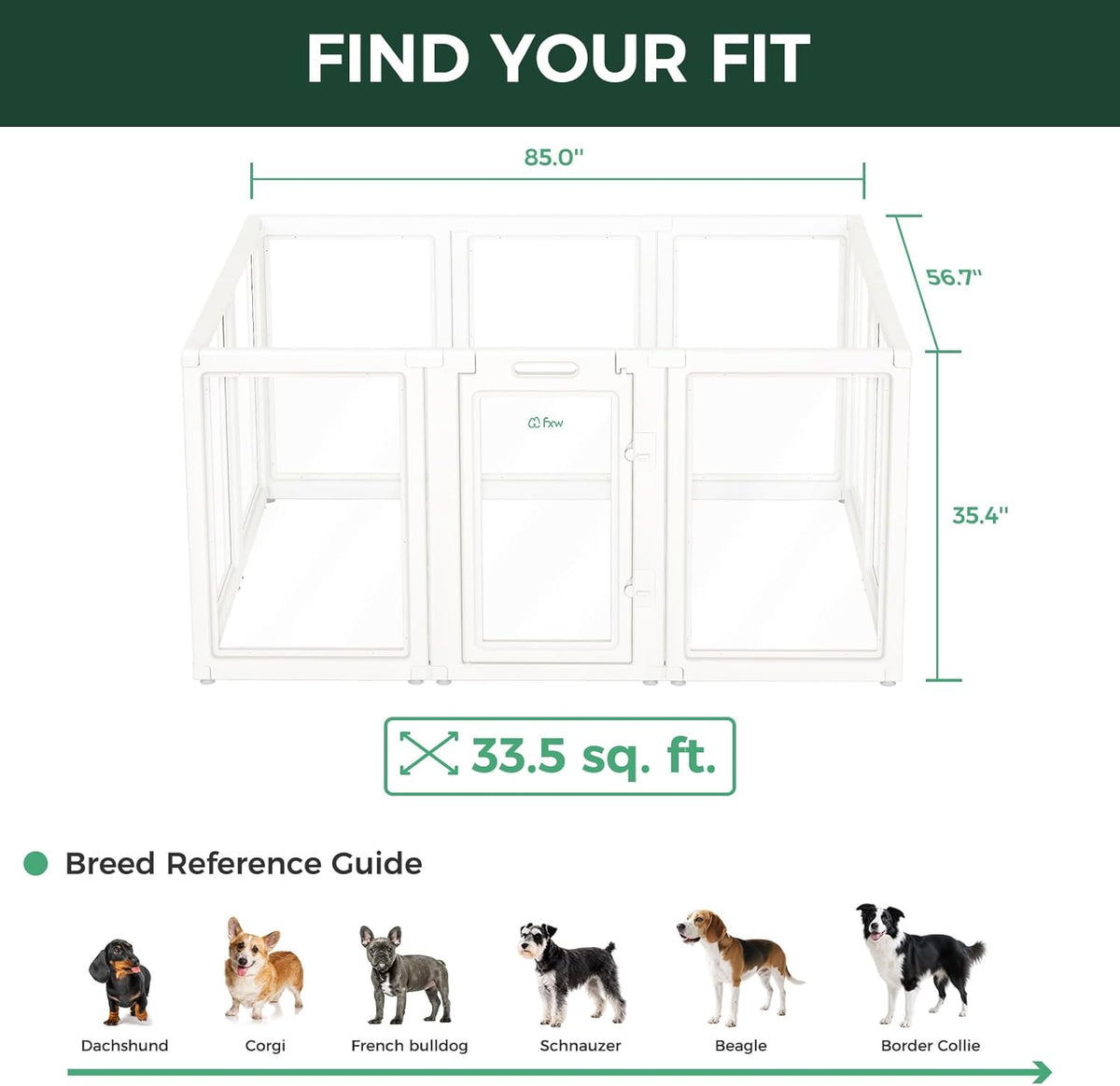 FXW AuraSpace Acrylic Indoor Unleashed Dog Playpen for Medium Dogs, 35 Inch, 10 Panels, White
