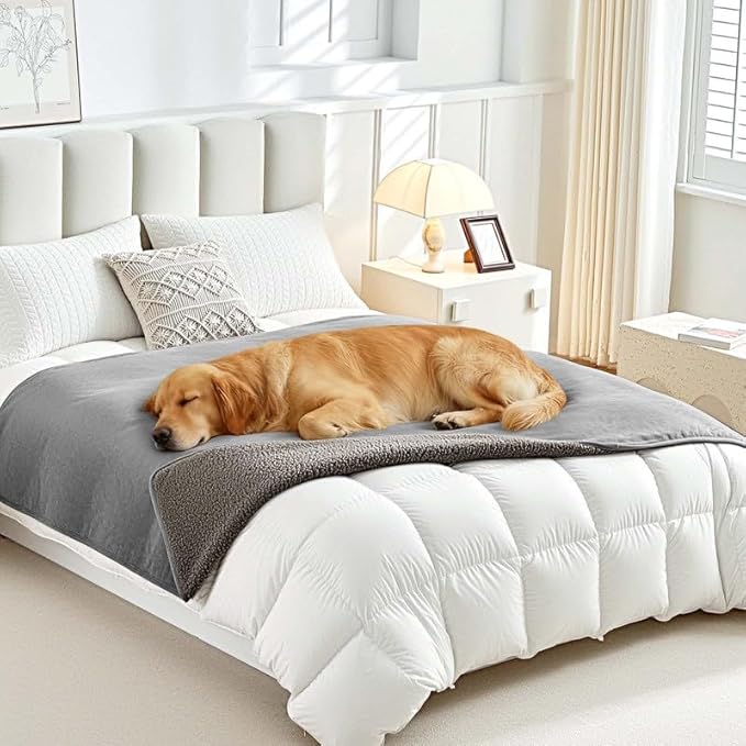 Lekereise Reversible Waterproof Dog Blanket, Super Soft Scratch-Resistant Pet Blanket, Washable Leak-Proof Cover for Sofa Bed Car Seat, for Cats to Large Dogs (Gray, 85" x 59")
