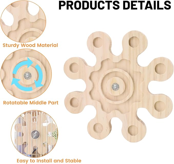 2Pcs Rotating Chinchilla Chew Toys, Natural Wood Hamster Chew Toys for Teeth with Rotating Snowflake Shape, Suitable for Chinchilla Cage and Other Rat Cage Accessories