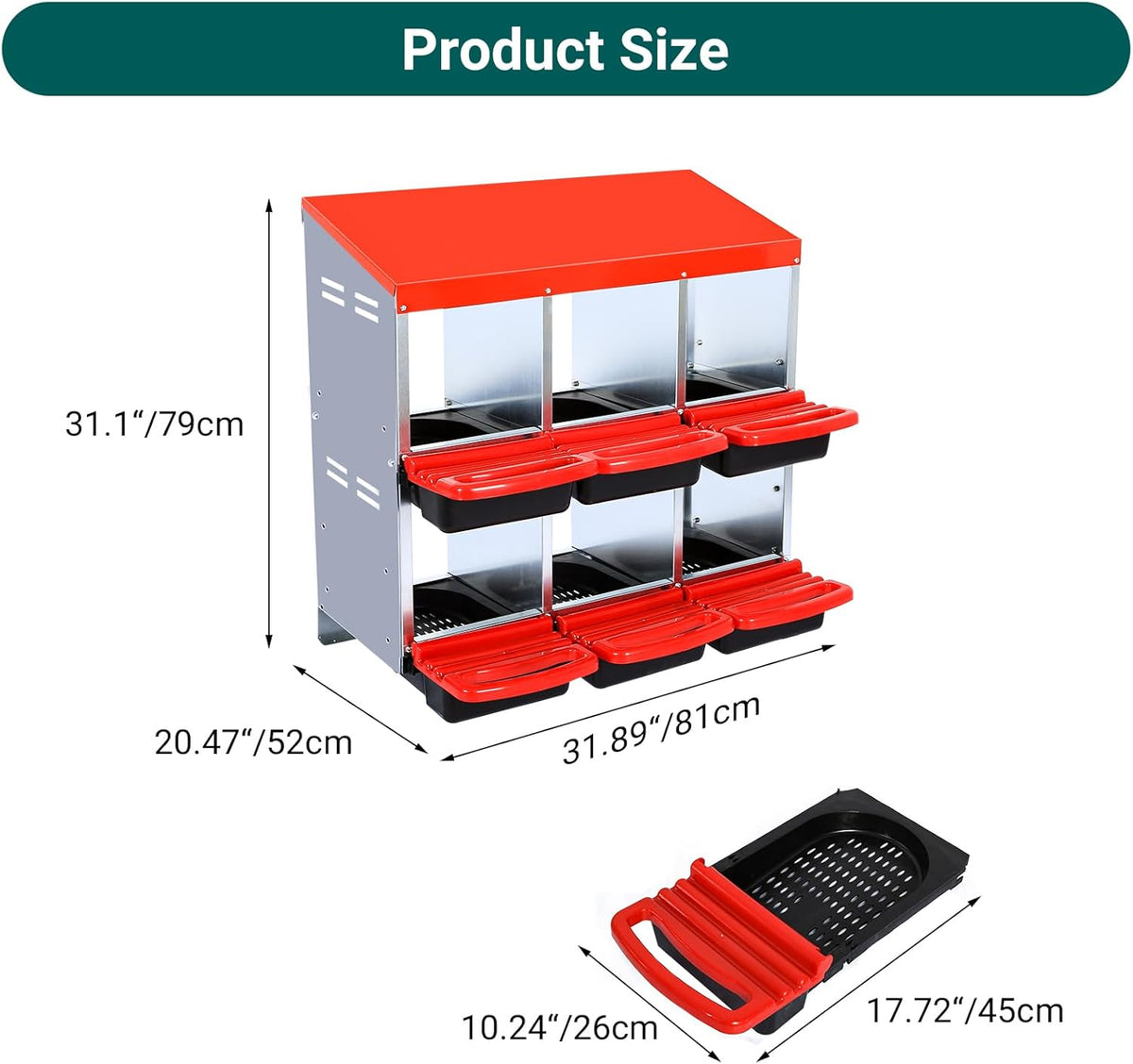 Chicken Nesting Box, 6 Hole 2 Layer Hen Nest Box, Roll Away Eggs Laying Box,Cleanable Pull Out Hen Roosting Box