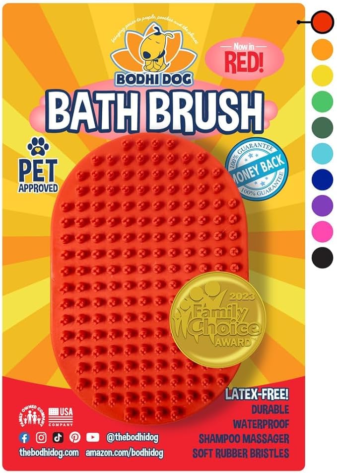 Bodhi Dog Shampoo Brush - Pet Grooming & Bath Supplies for Dogs and Cats - Bath Brush for Long & Short Hair - Premium Scrubber for Shower, Bathing & Massage (One Pack, Red)