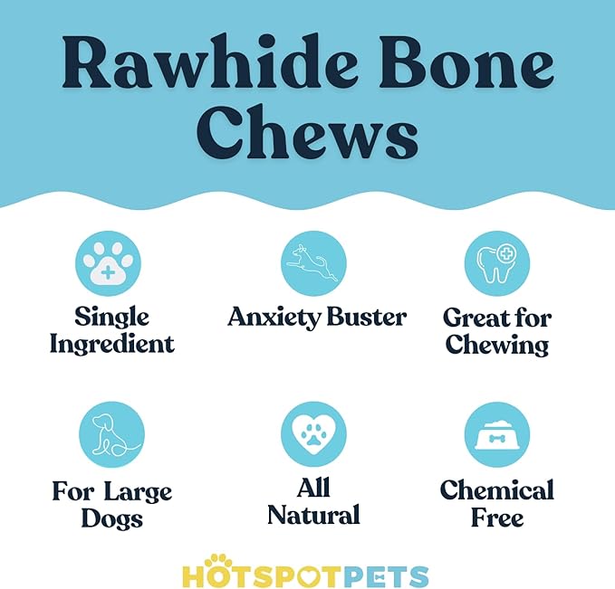hotspot pets 10 Inch Large Rawhide Dog Bones - Made from Grass Fed Cows - Long Lasting Chews Great for Dental & Oral Care - Bones for Aggressive Chewers & Large Dogs (10 Inch - 2 Count)
