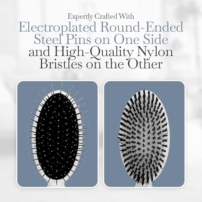 Fuller Brush 2-in-1 Double-Sided Pet Brush - Electroplated Round-Ended Steel Pins Positioned Into a Flexible Cushion on One Side & Nylon Bristles - Remove Shedding - Tool For Grooming Dogs & Cats