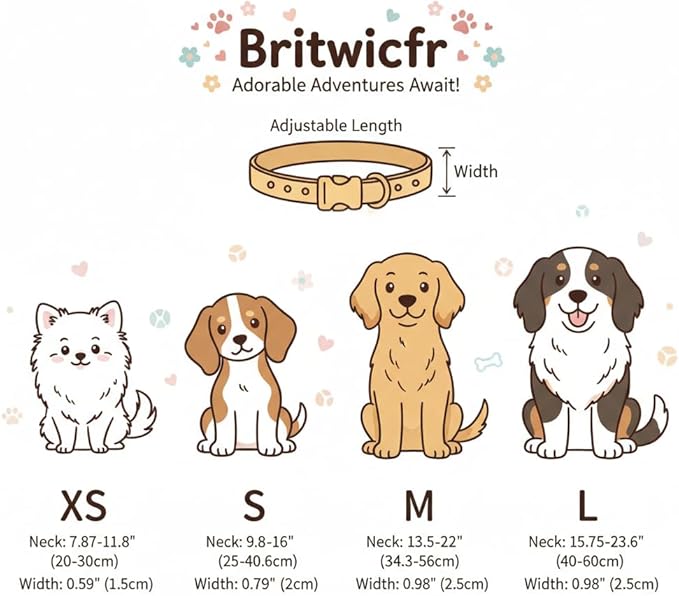 Cute Dog Collar with Yellow Bow Pattern, Girl Dog Collar for Small Dogs, Adjustable Spring/Summer Puppy Collar Made of Soft Fabric and Quick Release Buckle, S
