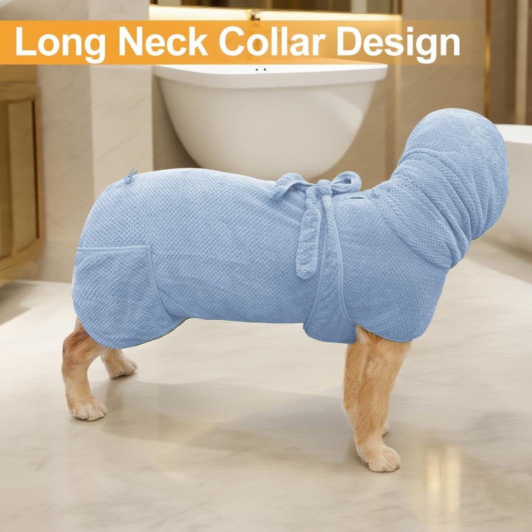 Medium to Large Size Dog Bathrobe, Quick Drying Super Absorbent Used for After Bathing, Warm Dog Towels, Adjustable Hoodies and Belts for Pet Dogs Bath Clothes Products (Blue Jacquard, 4XL)