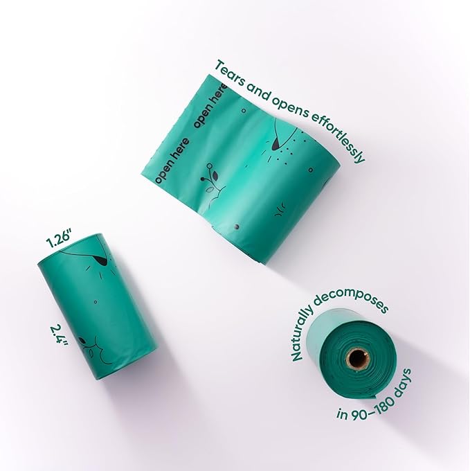 Compostable Dog Poop Bags – 270 Count Refill Rolls, TÜV OK Compost HOME Certified, Plant-Based Materials, Leakproof, Unscented, Extra Thick, Fits All Dispensers