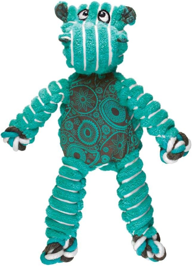 KONG Floppy Knots - Durable No‑Stuffing Squeaky Rope & Plush Dog Toy - for Teething, Playing (Hippo, Small/Medium)
