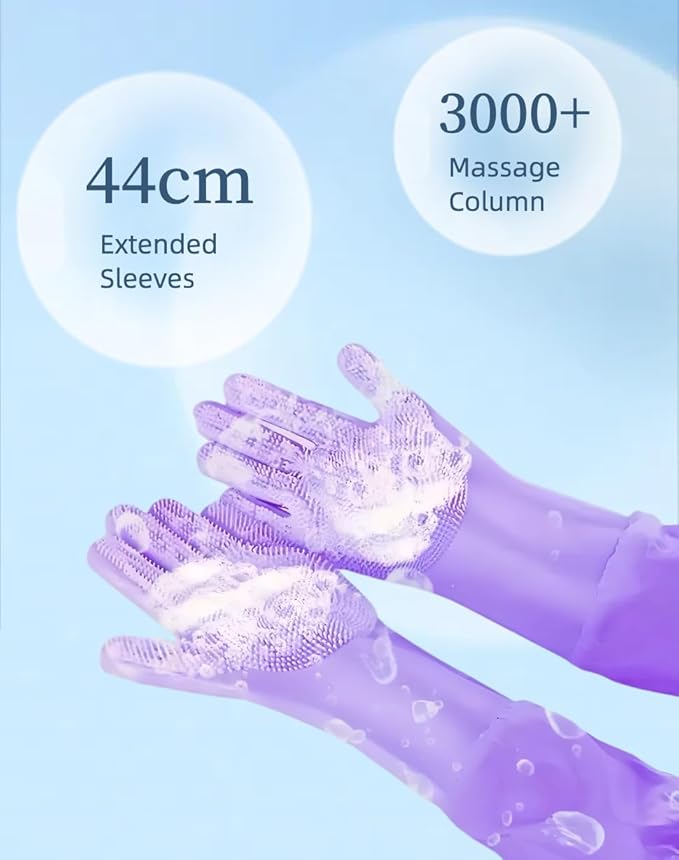 Dog Bathing Gloves - Long-Sleeved Silicone Gloves, High-Density Massage Column Design, Suitable for Bathing, Massaging and Combing Cats and Dogs at Home or in Pet Shops