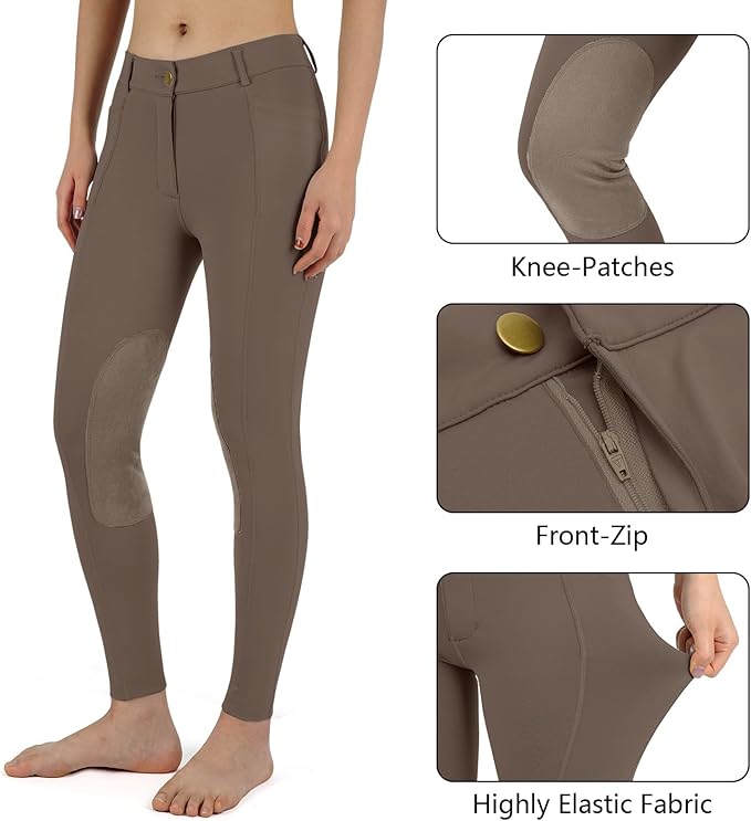 beroy Horse Riding -Pants Women Equestrian-Breeches - Ladies Training Horseback Riding Tights Full Seat Silicone Pockets