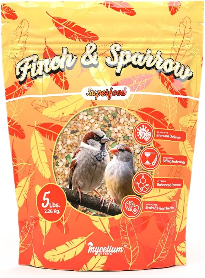 Mycelium Finch & Sparrow Superfood (5 LBS) | Organic Bird Food for Small Birds | Vitamin-Enhanced for Immunity, Brain & Heart Support | Non-GMO, Clean Ingredients, Made in USA