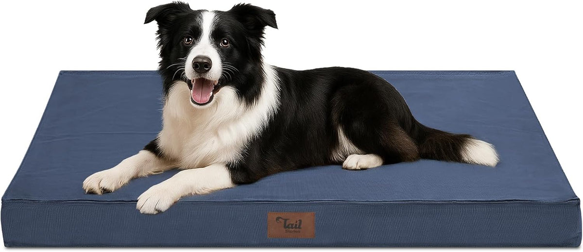 Outdoor Dog Bed for Medium Dogs, Waterproof Dog Crate Bed for Puppy Beds, Orthopedic Egg Crate Foam Pet Bed with Washable and Removable Oxford Cover, Navy