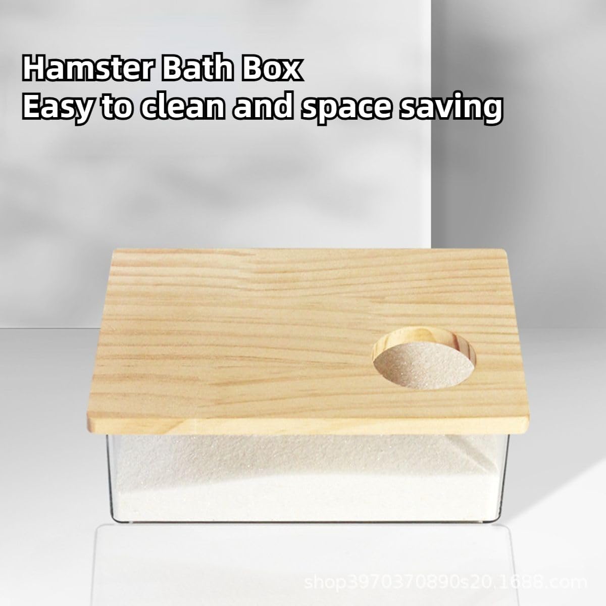Hamster Sand Bath Box Container, Small Pet Sandbox Lid Design Take Bath Wooden Sandbox Dust Bath, Transparent Bathroom & Digging Box Acrylic Syrian Hamster Litter Box Small Animal Accessories (A)