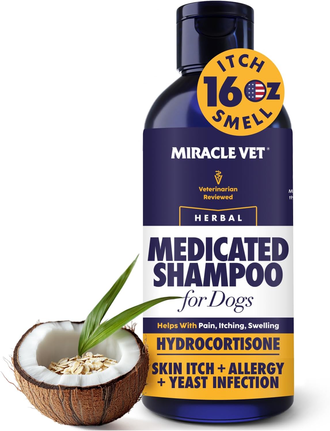 Medicated Dog Shampoo for Itchy Skin Relief - Yeast Infection Treatment for Dogs & Dog Allergy Relief Hot Spot Treatment - Hydrocortisone Antifungal Shampoo (16 oz)