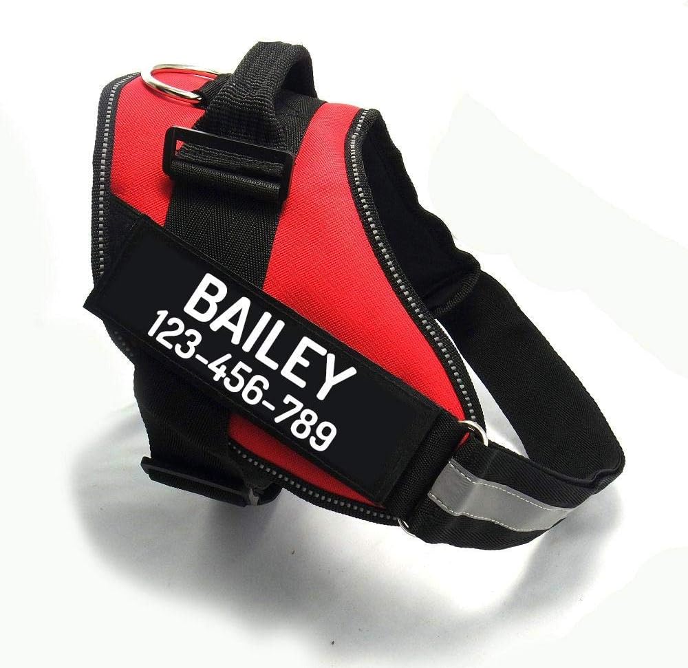 PawPawify Custom No Pull Dog Harness with Name and Phone Number, Heavy Duty Personalized Pet Vest to Prevent Tugging, Pulling, or Choking, Training and Walking (Red, S (10-19LBS))