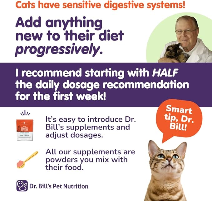 Dr. Bill’s Feline Immune Support | Boosts Cat Immunity and Health with Colostrum, Beta Glucan, Turkey Tail Mushroom, Zinc & Vitamin C | Powder Supplement for Cats of All Ages
