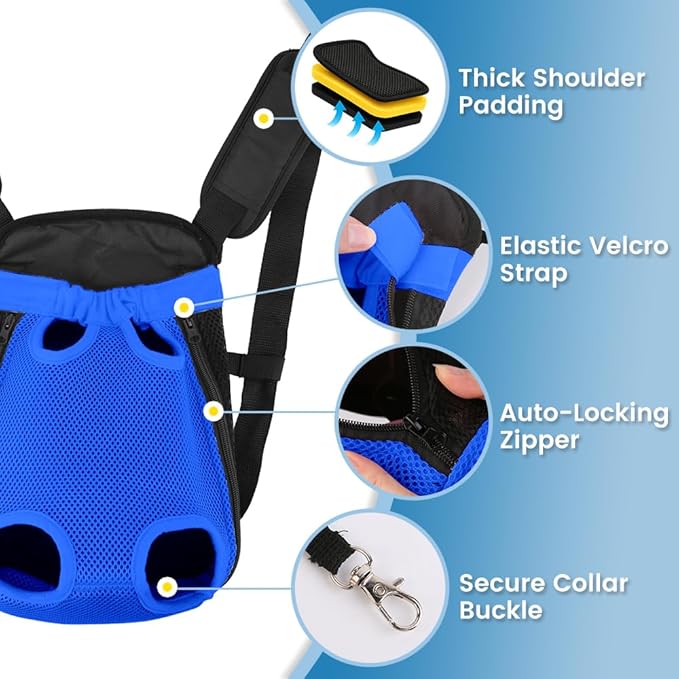 Dog Backpack Carrier, Adjustable Pet Front Carriers, Legs Out Carrying Sling Travel Bag for Small Medium Dogs 4-7 Lbs, Soft Wearable Puppy Chest Carry Backpacks for Walking/Hiking/Camping/Traveling