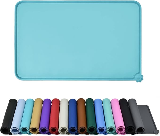 Waterproof Pet Feeding Mat with High Raised Edges, Heavier and Thicker Placemats for Cat Dog Water Bowl with BPA Free, Dogs Cats Food Mats for Messy Drinkers to Prevent Spill and Protect Floors