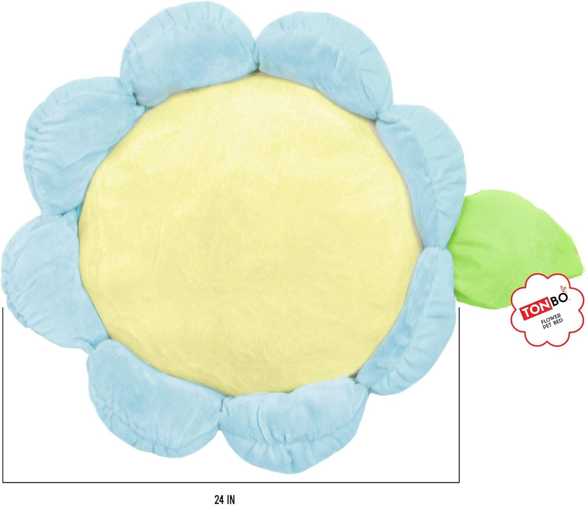 TONBO Soft Plush Small Cute and Cozy Nature Dog Cat Bed, Washer and Dryer Friendly (Blue Flower)
