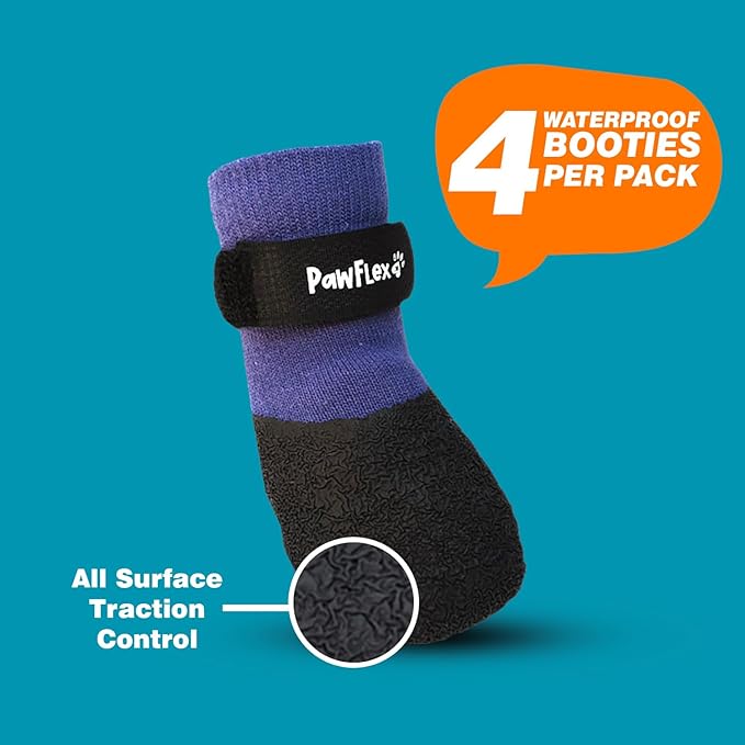 Double Dipped Thick Textured Waterproof Cotton Dog Socks | PawFlex Comfy Pawz Soft Indoor/Outdoor Pet Booties | Non-Slip Silicone Grip at Inner Wrist for No Twisting or Sliding Off| Adjustable Strap