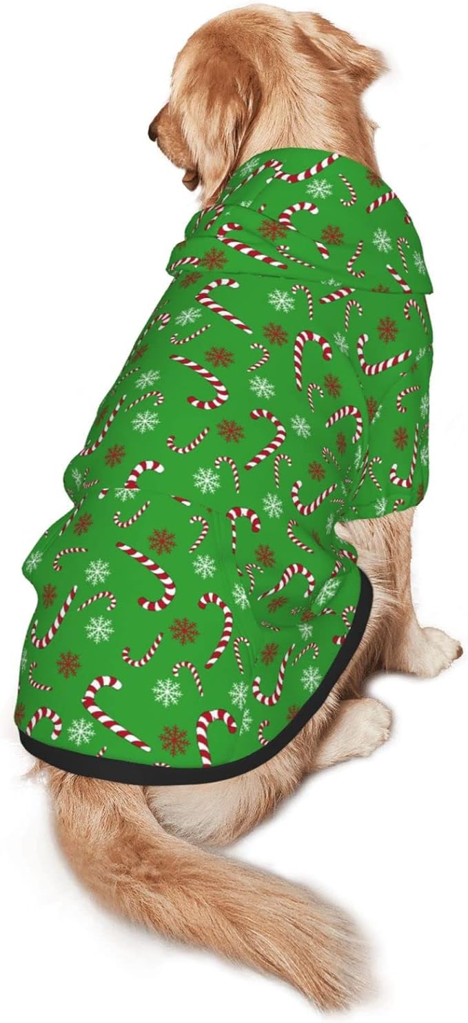 Green Candy Cane Hoodie,Christmas Cosplay Dog Clothes with Pocket and Hat Winter Clothes Sweaters Xx-Large