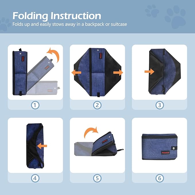 Portable Cat Travel Litter Box. Zipped Lid, Collapsible Litter Box for Cats. No Leakage, No Smell. Easy to Carry. Used for Hotels, Camping, Car (Blue,M)