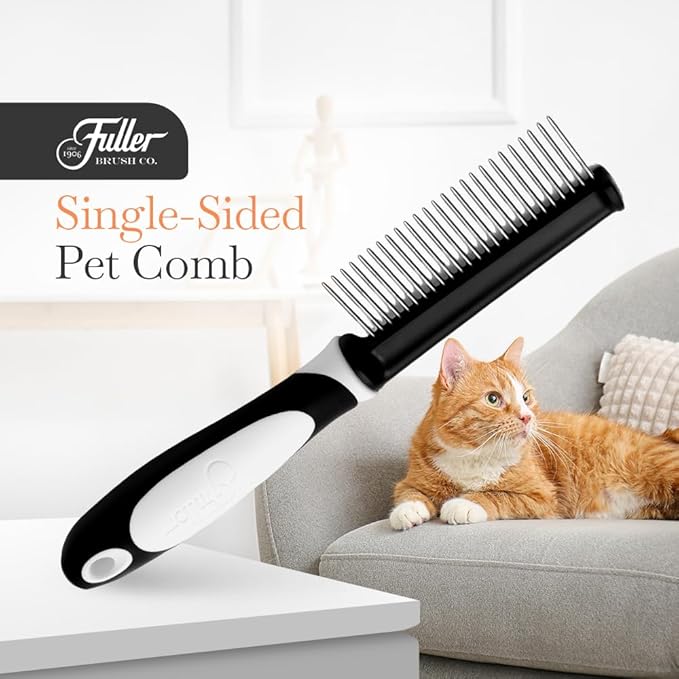 Fuller Brush Single-Sided Pet Comb - 25 Rust-Resistant Stainless Steel Pins - Ergonomic Rubberized Easy Grip Handle - Remove Tangles, Mats & Reduce Loose Hair - Tool for Grooming Dogs & Cats